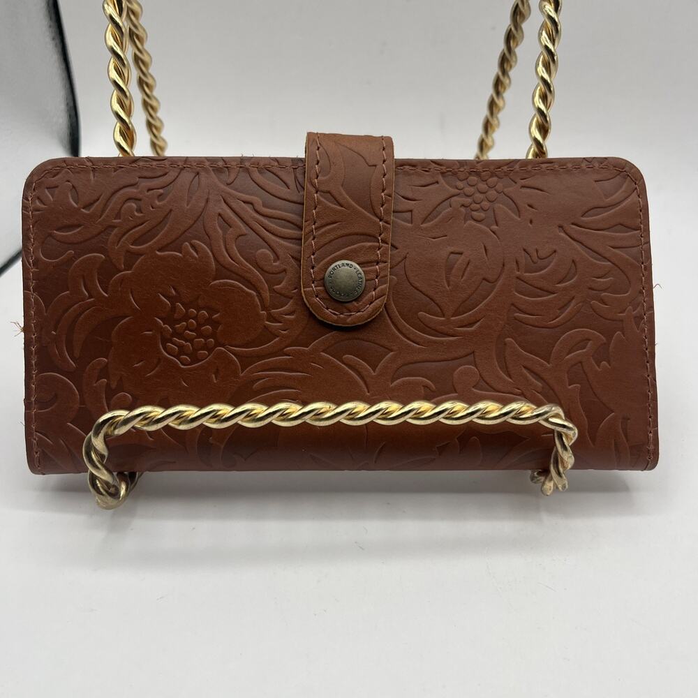 Portland Leather Goods Large Bifold Wallet Rich Brown Floral Tooled Leather NWOT